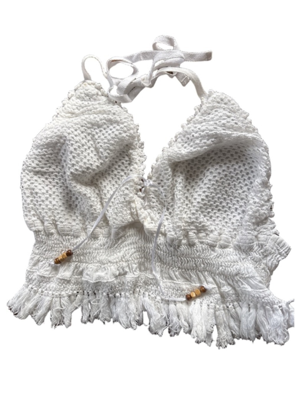Women's Cotton Collection White Crochet Halter Crop Top L